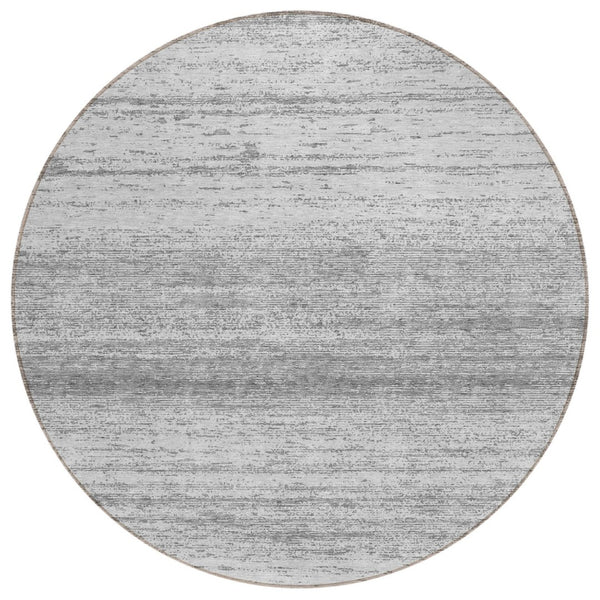 HomeRoots 5' Gray and Silver Striped Washable Area Rug for Indoor and Outdoor Durability and Style 8' Round 589682
