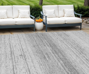 Homeroots 3' Black Ivory And Gray Striped Indoor Outdoor Area Rug - Stylish, Washable, And Stain Resistant! 9' X 12' Polyester 589684