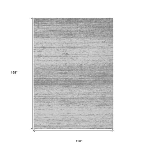 Homeroots 3' Black Ivory And Gray Striped Indoor Outdoor Area Rug - Stylish, Washable, And Stain Resistant! 10' X 14' Polyester 589685