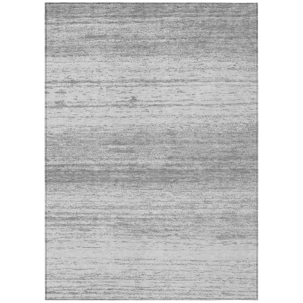 HomeRoots 5' Gray and Silver Striped Washable Area Rug for Indoor and Outdoor Durability and Style 10' X 14' 589685