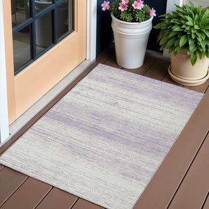 Homeroots 3' Black Ivory And Gray Striped Indoor Outdoor Area Rug - Stylish, Washable, And Stain Resistant! 3' X 5' Polyester 589692