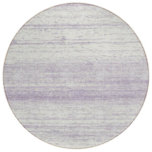 HomeRoots 5' Striped Lavender and Ivory Washable Area Rug - Versatile Indoor Outdoor Decor with Easy Care 8' Round 589694