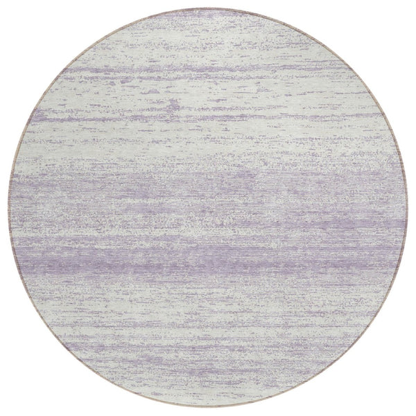HomeRoots 5' Striped Lavender and Ivory Washable Area Rug - Versatile Indoor Outdoor Decor with Easy Care 8' Round 589694