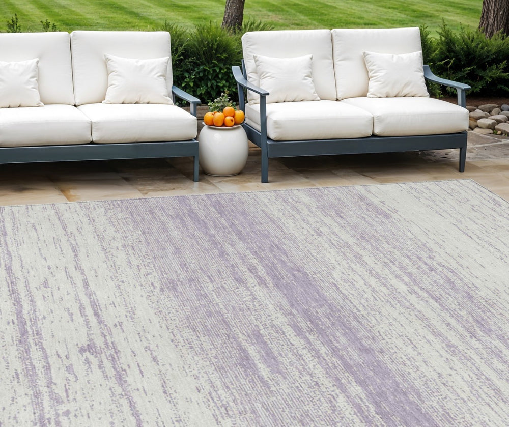 HomeRoots 9' Elegant Lavender and Ivory Striped Area Rug - Durable, Washable Design for Indoor & Outdoor Use 9' X 12' 589696