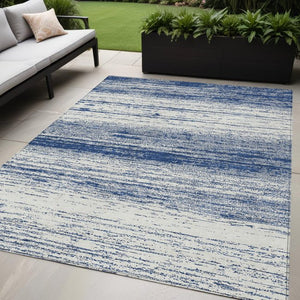 Homeroots 3' Black Ivory And Gray Striped Indoor Outdoor Area Rug - Stylish, Washable, And Stain Resistant! 5' X 8' Polyester 589705