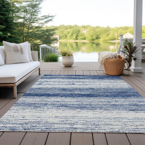 Homeroots 3' Black Ivory And Gray Striped Indoor Outdoor Area Rug - Stylish, Washable, And Stain Resistant! 5' X 8' Polyester 589705
