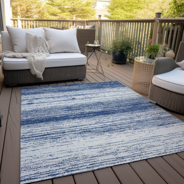 Homeroots 3' Black Ivory And Gray Striped Indoor Outdoor Area Rug - Stylish, Washable, And Stain Resistant! 5' X 8' Polyester 589705