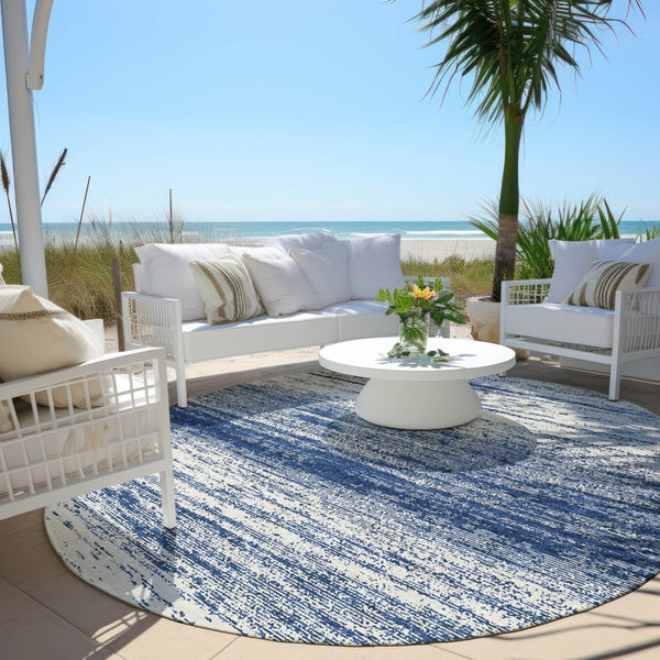 Homeroots 3' Black Ivory And Gray Striped Indoor Outdoor Area Rug - Stylish, Washable, And Stain Resistant! 8' Round Polyester 589706