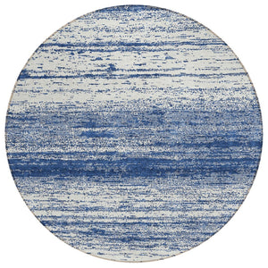 HomeRoots 5' Navy Blue and Ivory Striped Area Rug - Stylish, Washable Design for Indoor and Outdoor Spaces 8' Round 589706