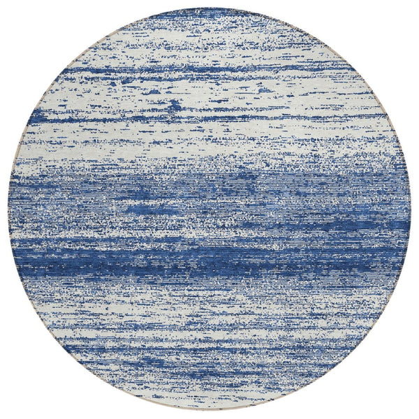HomeRoots 5' Navy Blue and Ivory Striped Area Rug - Stylish, Washable Design for Indoor and Outdoor Spaces 8' Round 589706