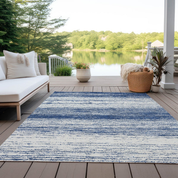 Homeroots 3' Black Ivory And Gray Striped Indoor Outdoor Area Rug - Stylish, Washable, And Stain Resistant! 10' X 14' Polyester 589709