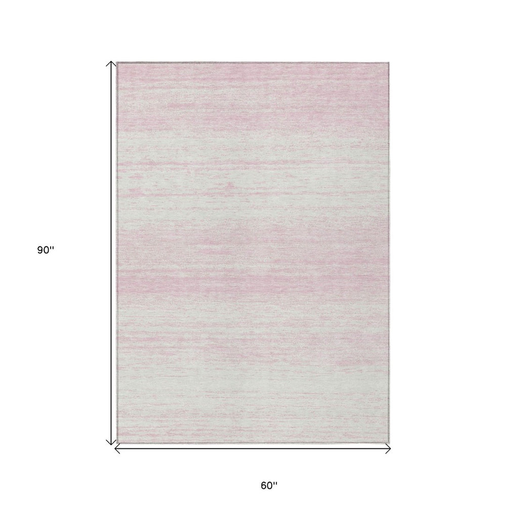 HomeRoots 5' Pink and Ivory Striped Area Rug – Durable, Machine-Washable, Versatile for Indoor and Outdoor Use 5' X 8' 589711