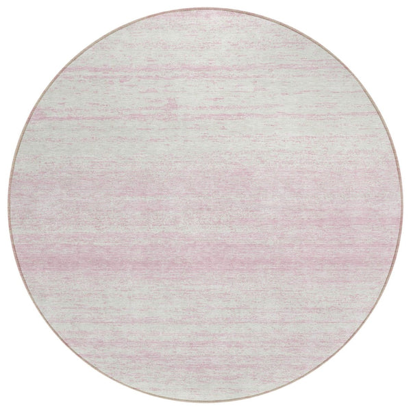 HomeRoots 5' Pink and Ivory Striped Area Rug – Durable, Machine-Washable, Versatile for Indoor and Outdoor Use 8' Round 589712