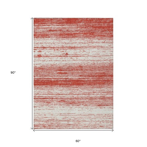 Homeroots 3' Black Ivory And Gray Striped Indoor Outdoor Area Rug - Stylish, Washable, And Stain Resistant! 5' X 8' Polyester 589723