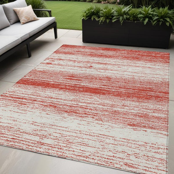 Homeroots 3' Black Ivory And Gray Striped Indoor Outdoor Area Rug - Stylish, Washable, And Stain Resistant! 5' X 8' Polyester 589723