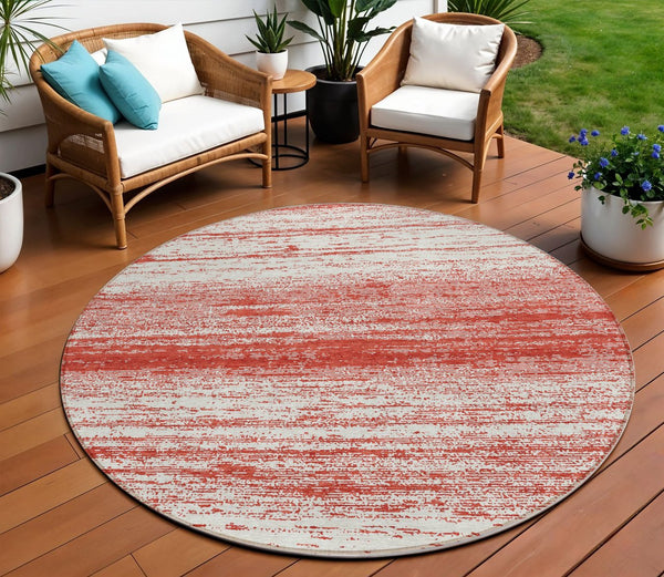 Homeroots 3' Black Ivory And Gray Striped Indoor Outdoor Area Rug - Stylish, Washable, And Stain Resistant! 8' Round Polyester 589724