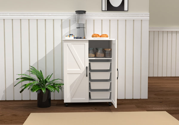 English Elm Kitchen Island With Storage On Wheels - Versatile Mobile Cart For Crafts, Coffee, And Dining Spaces W3062P289218