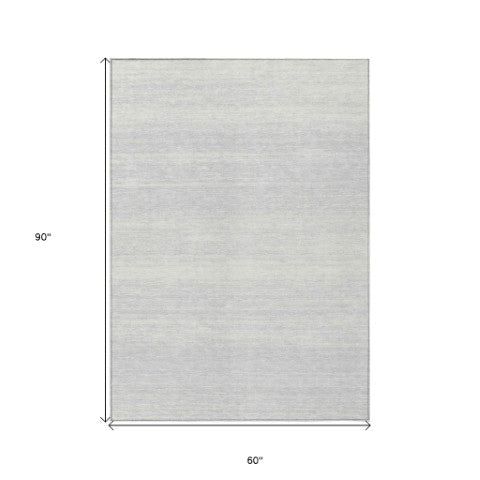 Homeroots 3' Black Ivory And Gray Striped Indoor Outdoor Area Rug - Stylish, Washable, And Stain Resistant! 5' X 8' Polyester 589729