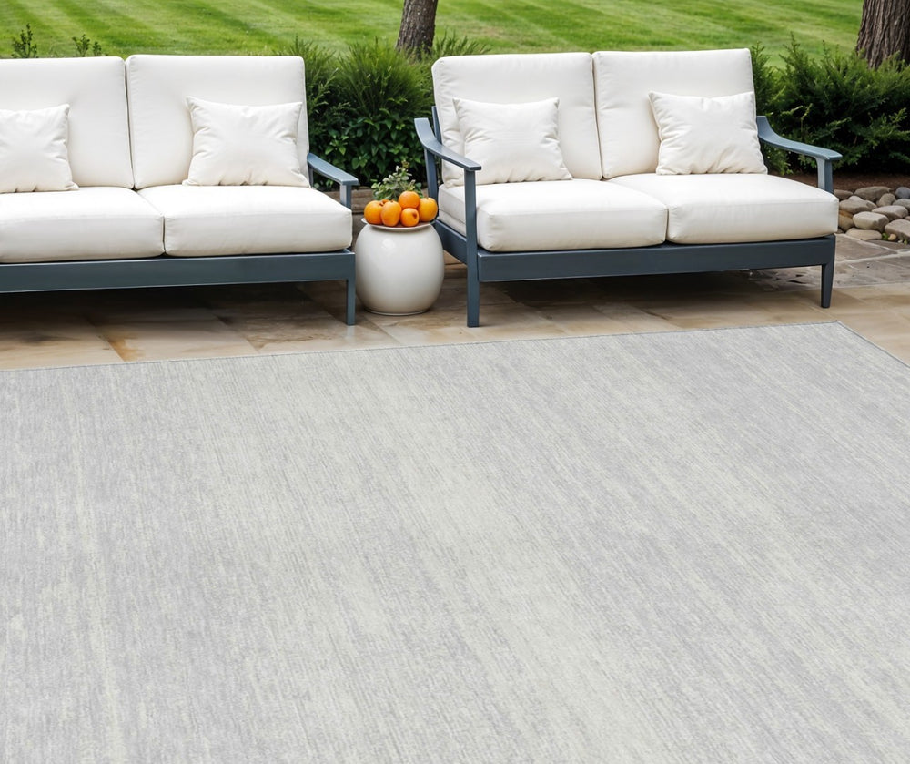 HomeRoots 9' Stylish Silver and Gray Striped Washable Area Rug for Indoor and Outdoor High-Traffic Spaces 9' X 12' 589732