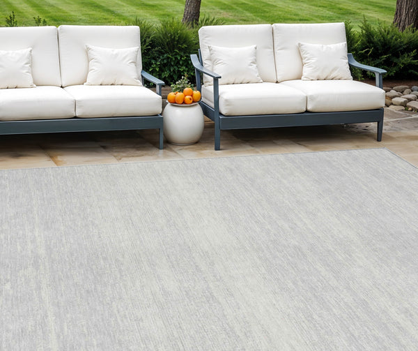 Homeroots 3' Black Ivory And Gray Striped Indoor Outdoor Area Rug - Stylish, Washable, And Stain Resistant! 9' X 12' Polyester 589732