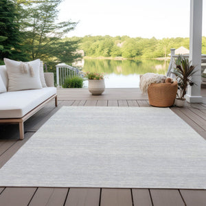 Homeroots 3' Black Ivory And Gray Striped Indoor Outdoor Area Rug - Stylish, Washable, And Stain Resistant! 10' X 14' Polyester 589733