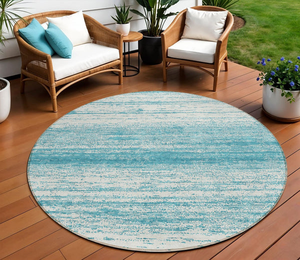 Homeroots 3' Black Ivory And Gray Striped Indoor Outdoor Area Rug - Stylish, Washable, And Stain Resistant! 8' Round Polyester 589736