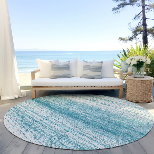 Homeroots 3' Black Ivory And Gray Striped Indoor Outdoor Area Rug - Stylish, Washable, And Stain Resistant! 8' Round Polyester 589736
