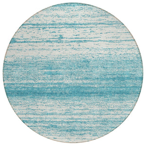 HomeRoots 5' Coastal-Inspired Teal Blue and Ivory Striped Area Rug - Durable, Washable for Indoor/Outdoor Use 8' Round 589736
