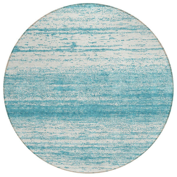 HomeRoots 5' Coastal-Inspired Teal Blue and Ivory Striped Area Rug - Durable, Washable for Indoor/Outdoor Use 8' Round 589736