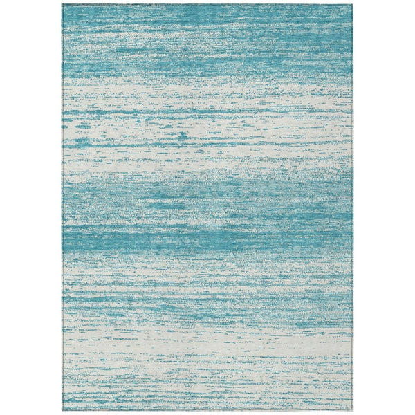 HomeRoots 5' Coastal-Inspired Teal Blue and Ivory Striped Area Rug - Durable, Washable for Indoor/Outdoor Use 8' X 10' 589737