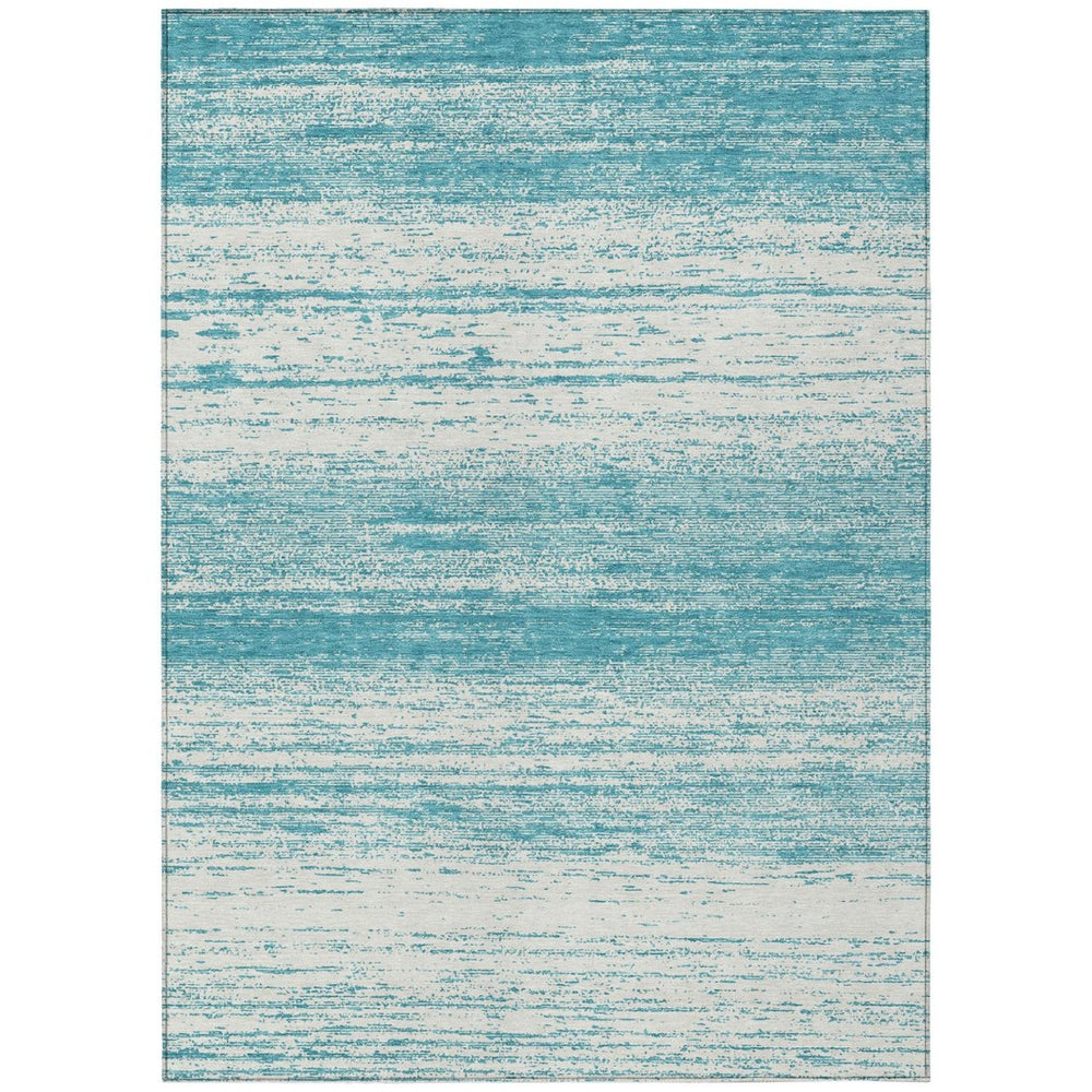 HomeRoots 9' Coastal-Inspired Teal Blue and Ivory Striped Indoor Outdoor Rug - Durable, Machine Washable Design 9' X 12' 589738