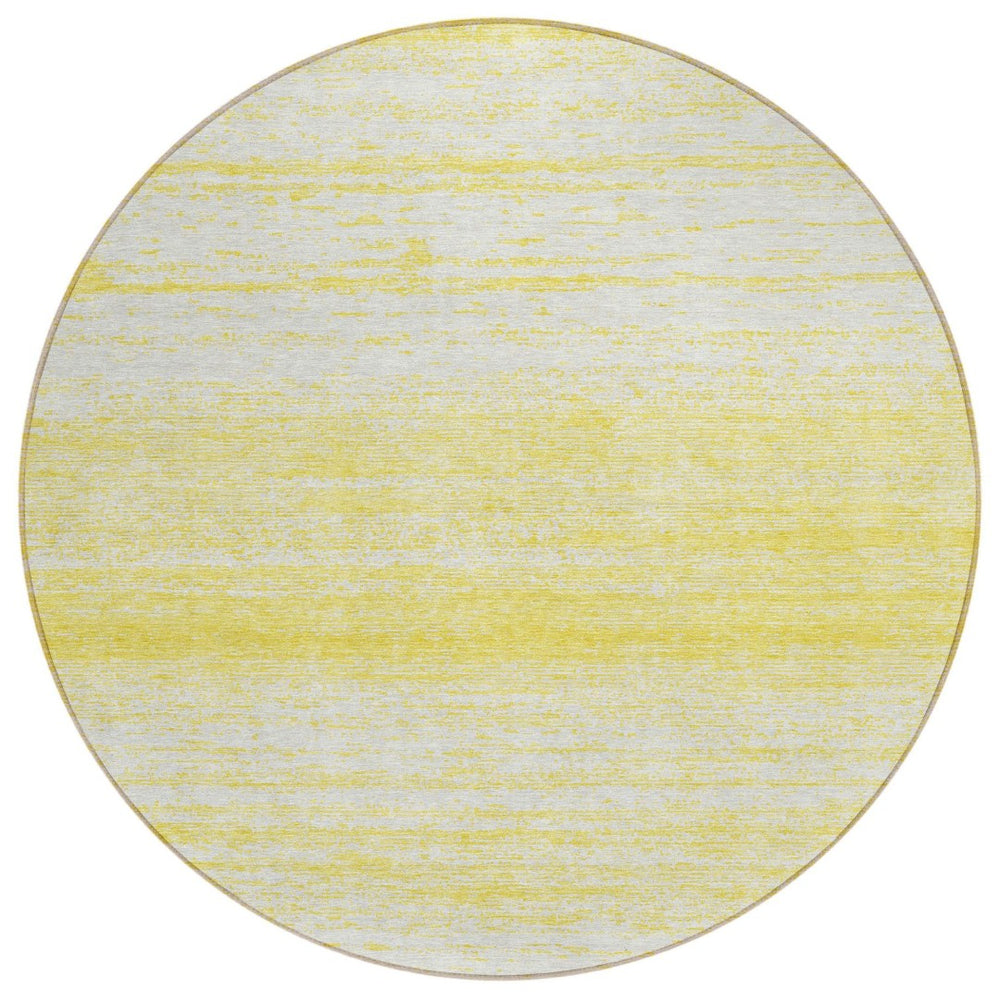HomeRoots 5' Yellow and Ivory Striped Indoor Outdoor Area Rug - Durable, Easy-Clean, Stylish for Any Space 8' Round 589748