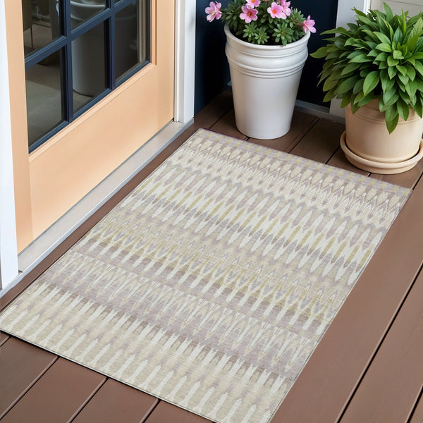 Homeroots 3' Beige Taupe And Gold Southwestern Indoor Outdoor Area Rug - Durable, Washable, Stylish Decor 3' X 5' Polyester 589752
