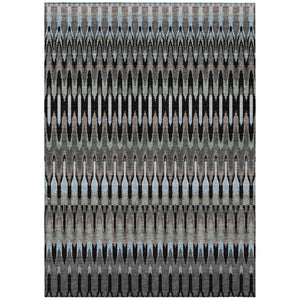 HomeRoots 5' Versatile Southwestern Indoor Outdoor Area Rug in Black, Gray, and Blue - Durable & Washable Design 5' X 8' 589759