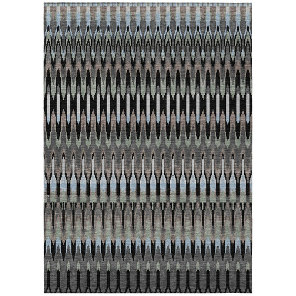 HomeRoots 5' Versatile Southwestern Indoor Outdoor Area Rug in Black, Gray, and Blue - Durable & Washable Design 5' X 8' 589759