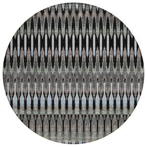 HomeRoots 5' Versatile Southwestern Indoor Outdoor Area Rug in Black, Gray, and Blue - Durable & Washable Design 8' Round 589760