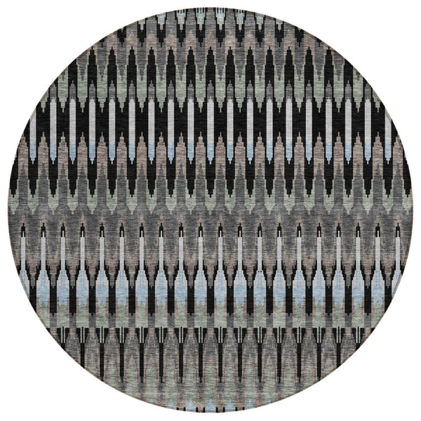 HomeRoots 5' Versatile Southwestern Indoor Outdoor Area Rug in Black, Gray, and Blue - Durable & Washable Design 8' Round 589760