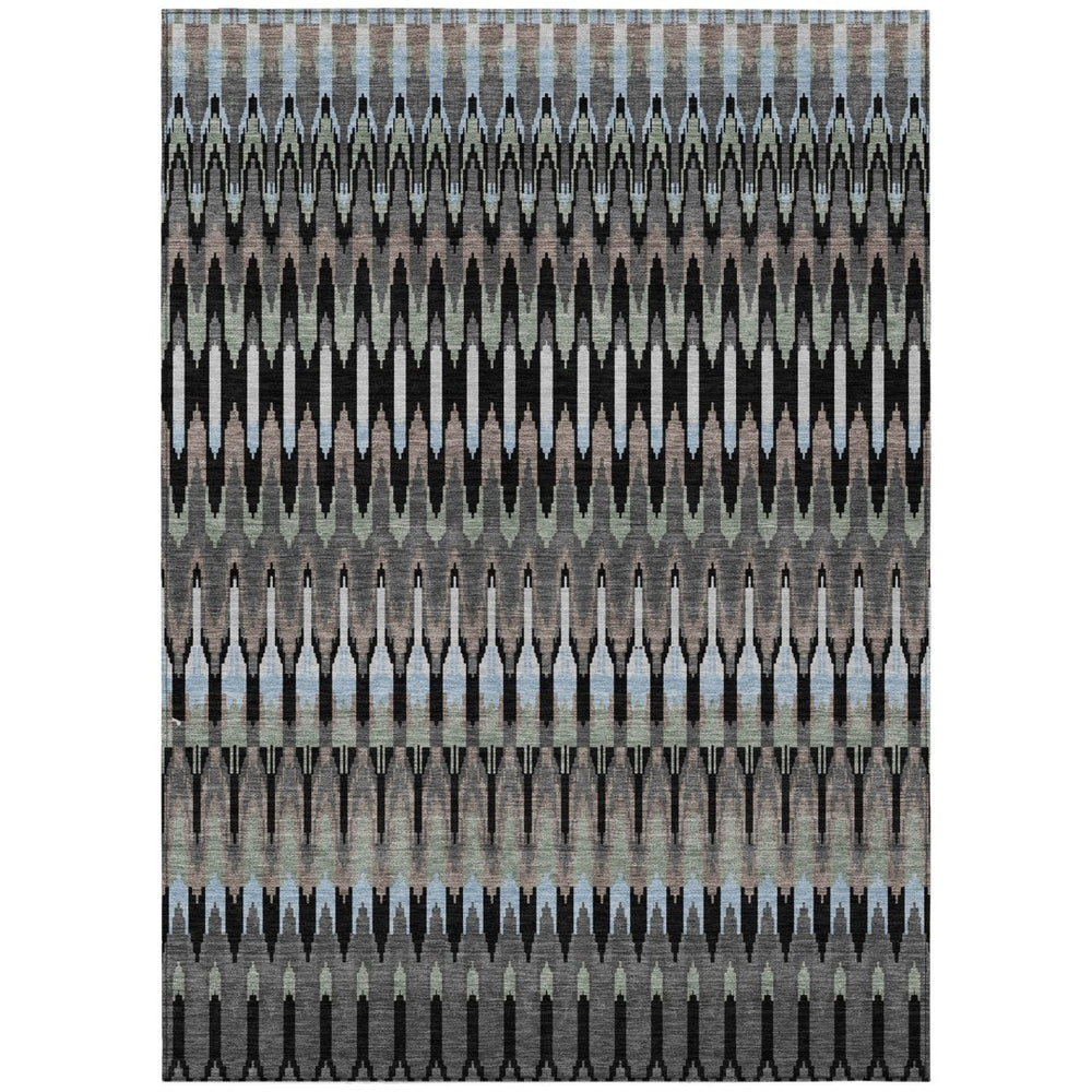 HomeRoots 5' Versatile Southwestern Indoor Outdoor Area Rug in Black, Gray, and Blue - Durable & Washable Design 8' X 10' 589761