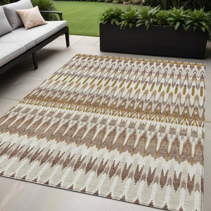 Homeroots 3' Beige Taupe And Gold Southwestern Indoor Outdoor Area Rug - Durable, Washable, Stylish Decor 5' X 8' Polyester 589765