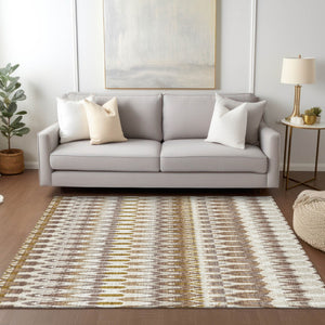 Homeroots 3' Beige Taupe And Gold Southwestern Indoor Outdoor Area Rug - Durable, Washable, Stylish Decor 5' X 8' Polyester 589765