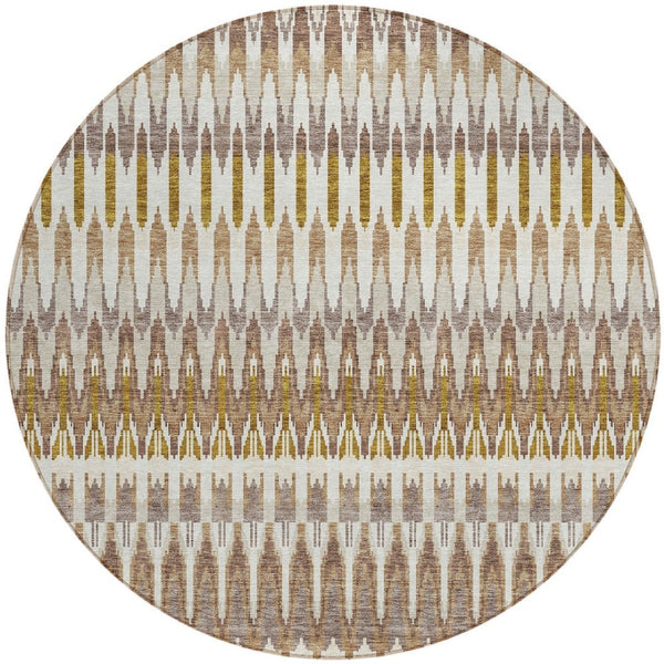 Homeroots 3' Beige Taupe And Gold Southwestern Indoor Outdoor Area Rug - Durable, Washable, Stylish Decor 8' Round Polyester 589766