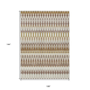Homeroots 3' Beige Taupe And Gold Southwestern Indoor Outdoor Area Rug - Durable, Washable, Stylish Decor 9' X 12' Polyester 589768