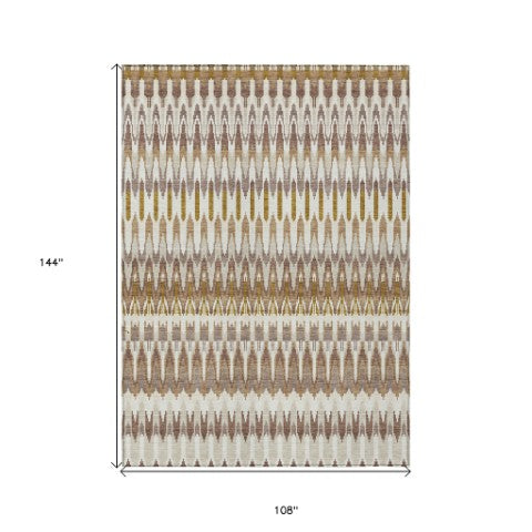 Homeroots 3' Beige Taupe And Gold Southwestern Indoor Outdoor Area Rug - Durable, Washable, Stylish Decor 9' X 12' Polyester 589768