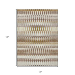 Homeroots 3' Beige Taupe And Gold Southwestern Indoor Outdoor Area Rug - Durable, Washable, Stylish Decor 10' X 14' Polyester 589769