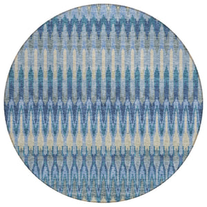 HomeRoots 5' Durable Denim and Sky Blue Southwestern Area Rug for Indoor and Outdoor Spaces, Washable Design 8' Round 589778