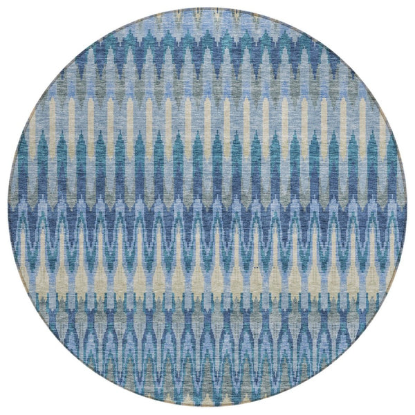 HomeRoots 5' Durable Denim and Sky Blue Southwestern Area Rug for Indoor and Outdoor Spaces, Washable Design 8' Round 589778