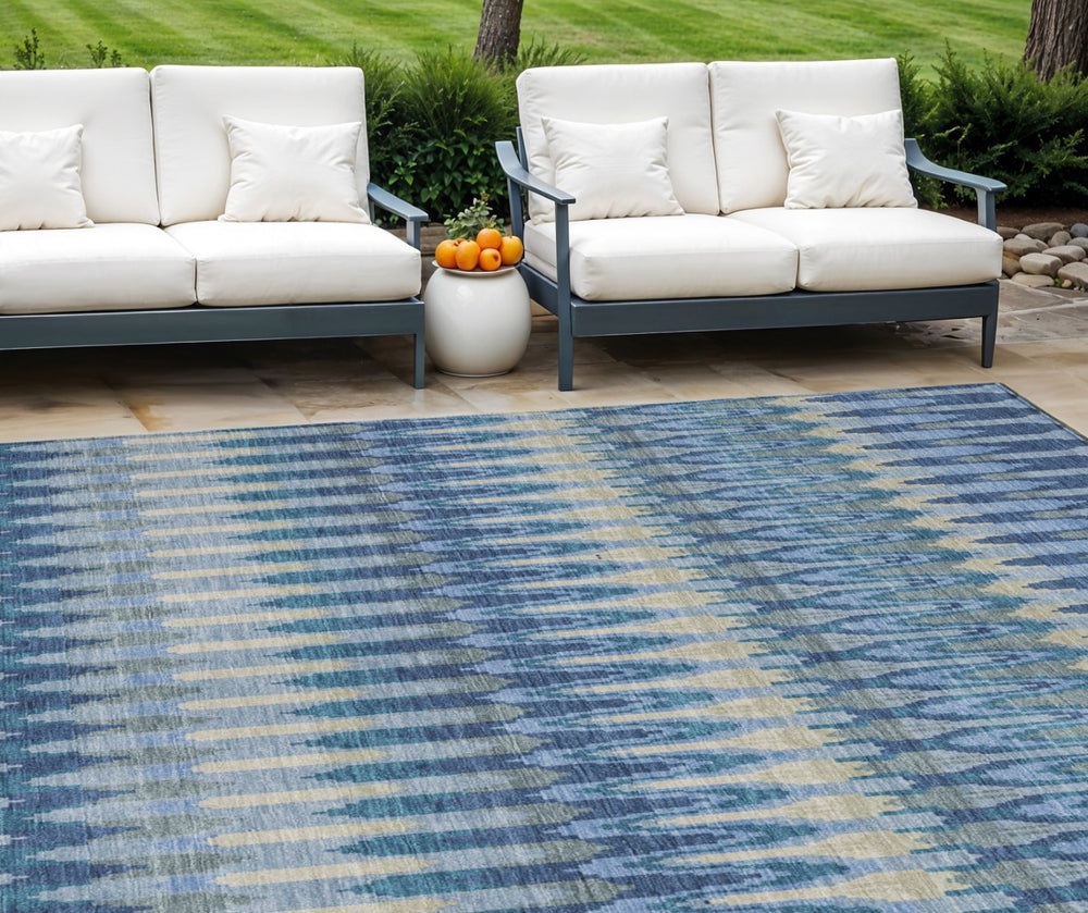 HomeRoots 5' Durable Denim and Sky Blue Southwestern Area Rug for Indoor and Outdoor Spaces, Washable Design 8' X 10' 589779