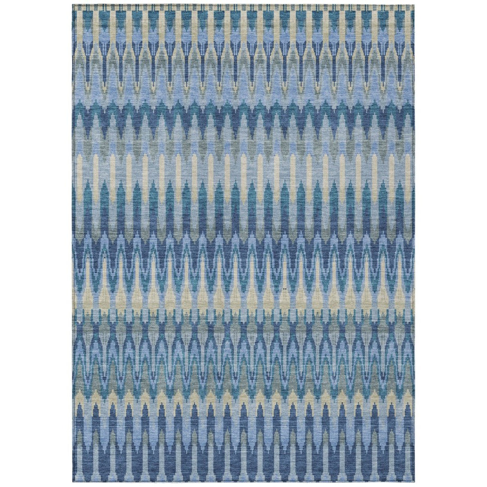 HomeRoots 5' Durable Denim and Sky Blue Southwestern Area Rug for Indoor and Outdoor Spaces, Washable Design 8' X 10' 589779