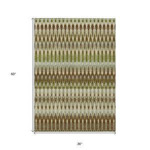 Homeroots 3' Beige Taupe And Gold Southwestern Indoor Outdoor Area Rug - Durable, Washable, Stylish Decor 3' X 5' Polyester 589782