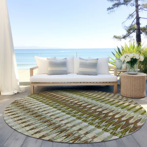 Homeroots 3' Beige Taupe And Gold Southwestern Indoor Outdoor Area Rug - Durable, Washable, Stylish Decor 8' Round Polyester 589784